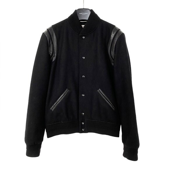 Saint Laurent Other - Saint Laurent Teddy Jacket Black Size 50 Wool & Leather Trim
